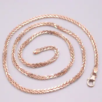 

Real 18K Rose Gold Necklace Women's Wheat Chain 2mm Female 46cm/18inch Gift Neckalce Jewellery Man's Gold Chain
