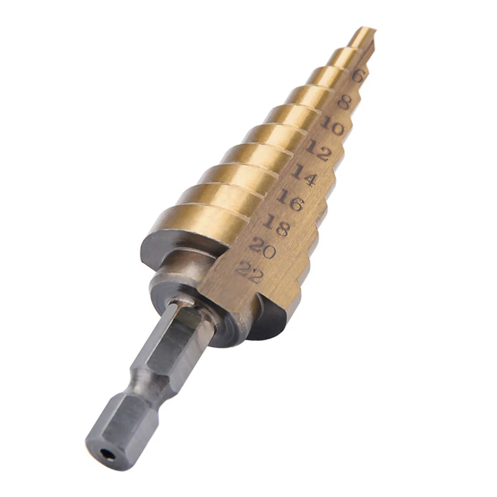 Шестигранное титановое покрытие шаговый конус HSS Сверло отверстие резак 4 22 мм