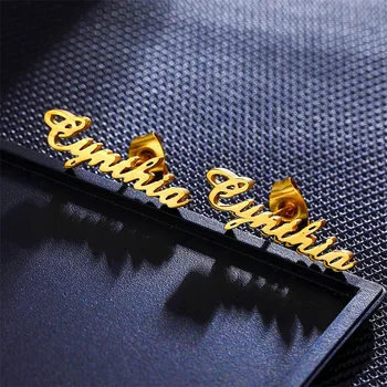 

Personalized Name Earrings for Women Stainless Steel Custom Gold Cursive Font Nameplate Stud Earring Friend Jewelry Gift