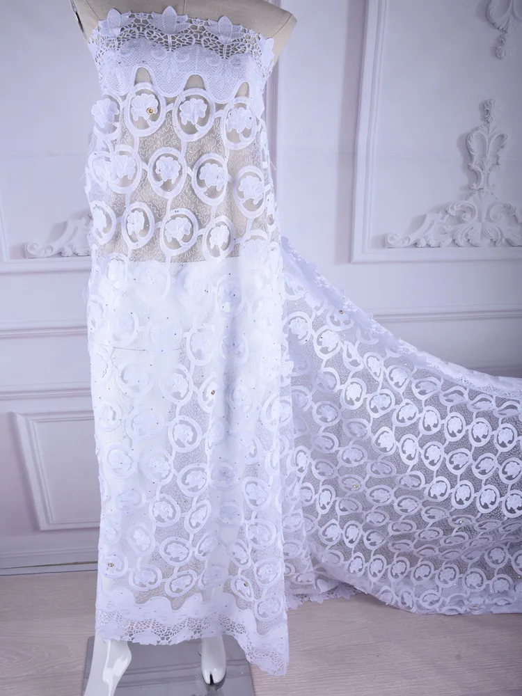 2019New Embroiderey Африканское, французское кружево кружевная ткань с камнями нигерийская Тюлевая Ткань Высокое качество 5Ydars из молочного шелка, LaceA1700
