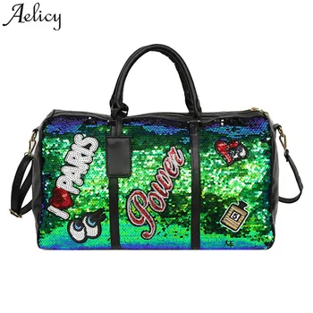

Aelicy Bags For Women 2019 Fashion Bling PU Travel Luggage Bag Ladies Softzipper Letter Print Square Travel Handbag