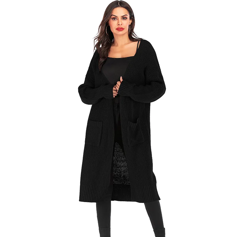 Женские Длинные кардиганы, осенне-зимняя куртка-свитер, трикотажное Свободное пальто, повседневное, один размер, пальто-свитер, бордовая черная куртка, YH-ZJ089