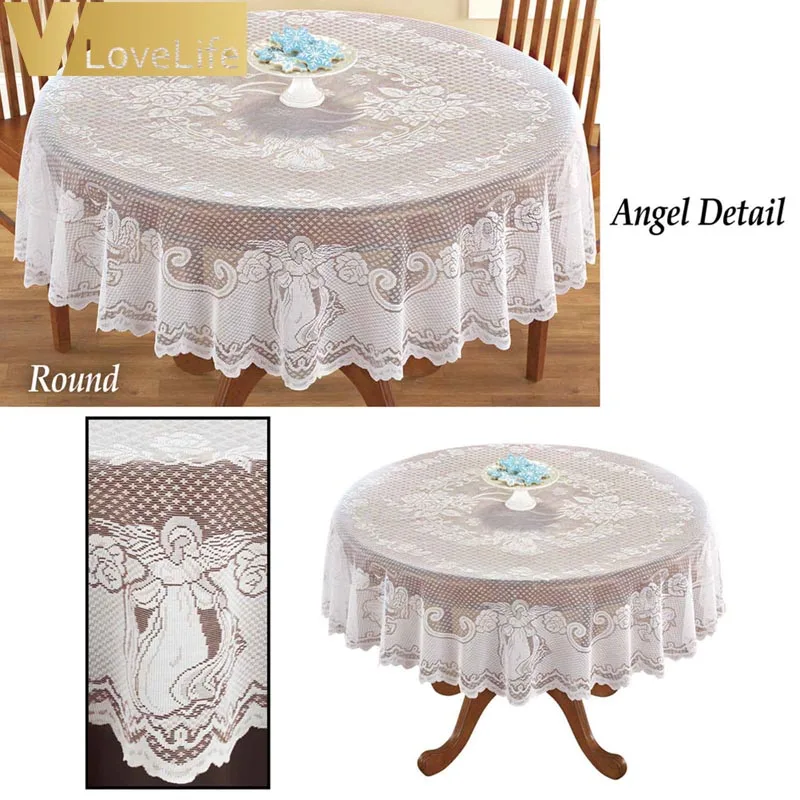 Винтажная вязаная кружевная скатерть с рождественским ангелом и снежинками