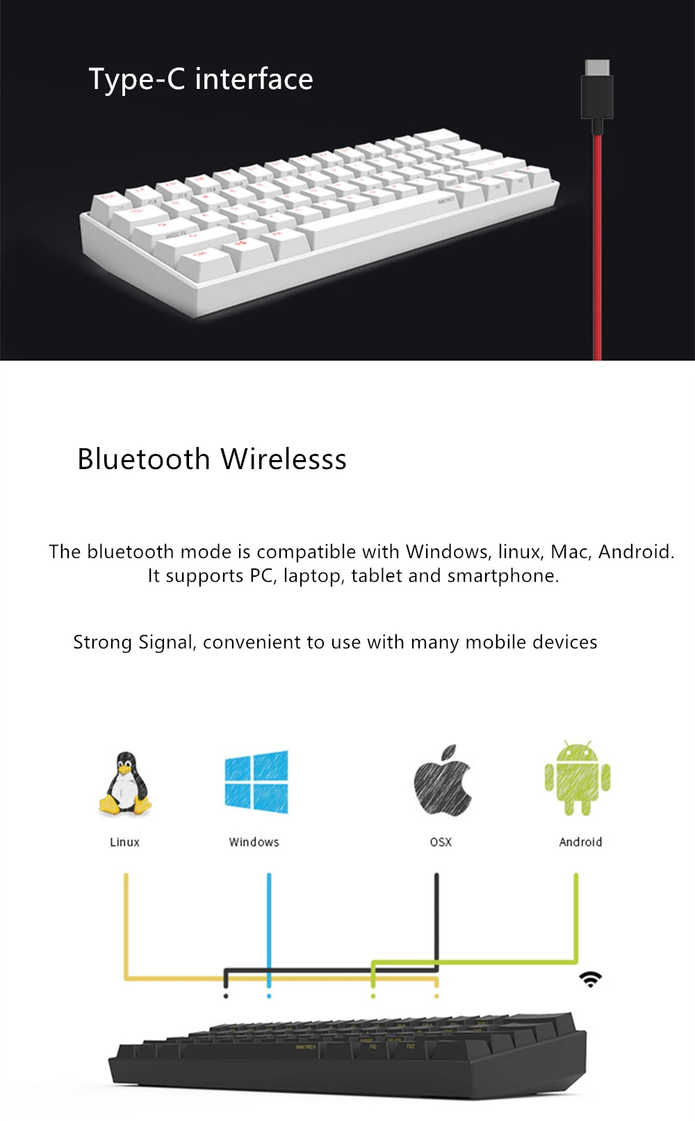Anne Pro 2 Bluetooth 4,0 60% механическая клавиатура KAILH коробка переключатель 61 клавиши беспроводной тип-c Проводная RGB подсветка мини игровая клавиатура