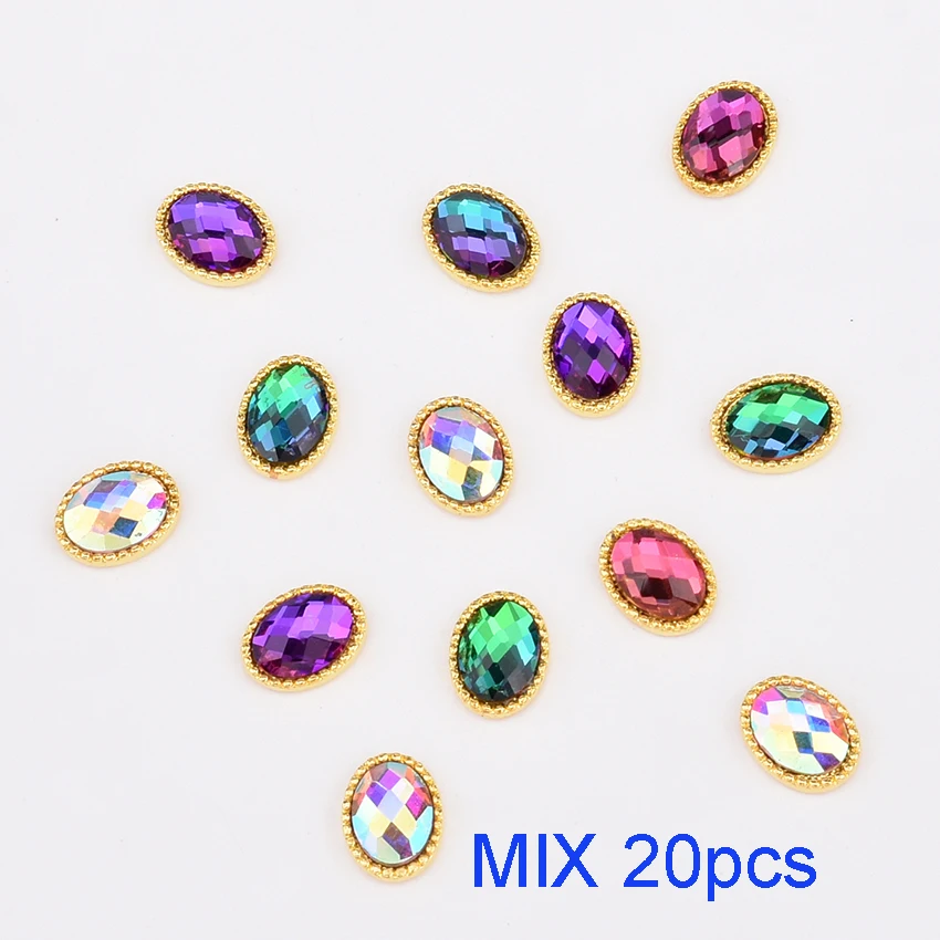 MIX 20pcs 10 шт золотые овальные 3d металлические украшения для ногтей Цвет СТРАЗА под камень дизайн ногтей драгоценный камень decoracion uvienas Стразы амулеты Y1366~ 1370 - Цвет: MIX 20pcs