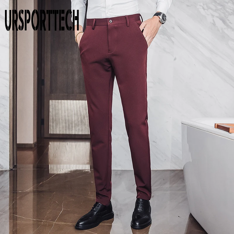 Модные мужские брюки Slim Fit высокого качества однотонный, стрейч повседневные брюки мужские деловые классические Формальные Прямые офисные брюки