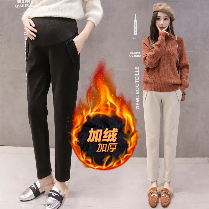 

Winter Thick Warm Plus Velvet Maternity Pants Adjustable Belly Casual Pants Clothes for Pregnant Women Pregnancy Trousers