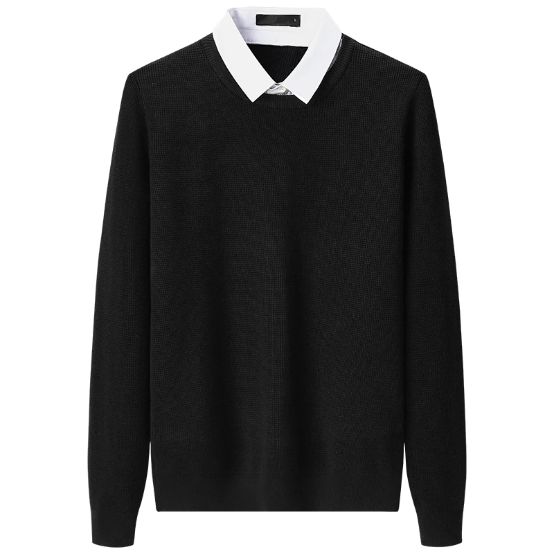 

Men 2021 Autumn Winter Fashion Fake Two-piece Sweater Tops Men's Thick Warm Casual Pullovers Male Long Sleeves Knitted Tops O136