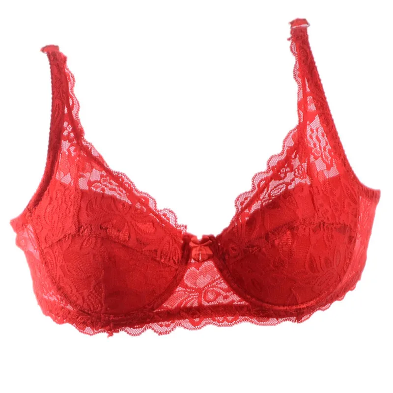 Ladies Bra Women Sexy Underwear 3/4 Cup Padded Lace Bra 32-40B Brassiere Bra Colors - Цвет: Красный