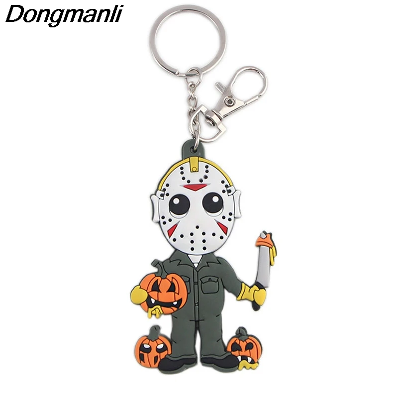 P4068 Dongmanli Halloween Friday the 13th Keychain Figure PVC Silicone Double Side Car Key Rings Key Holder Gifts