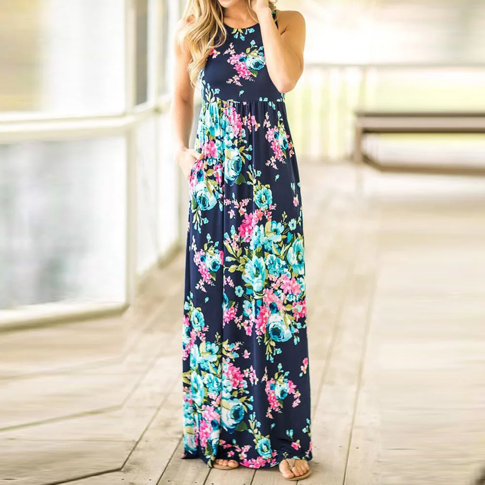 

Bohemian Milk Silk Plus Size High Waist Dress Sundress Floral Printed Dress Summer Backless Long Dress Evening Party Beach