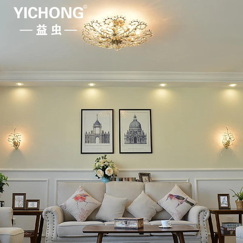 

Американский кантри, хрустальный потолок, Φ, современные железные хрустальные светодиодные потолочные лампы для спальни/Кабинета/кофейной бары