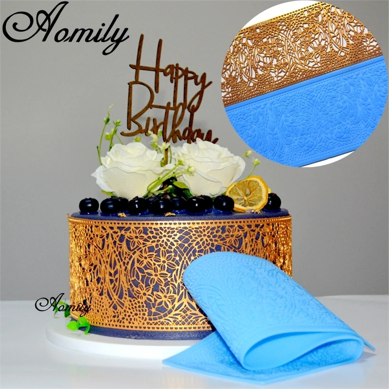 Aomily Luxury Flower Lace Silicone Mold Cake Border Decoration Tool Fondant Cake 3D Mold Food Grade Mat Mould Baking Flower