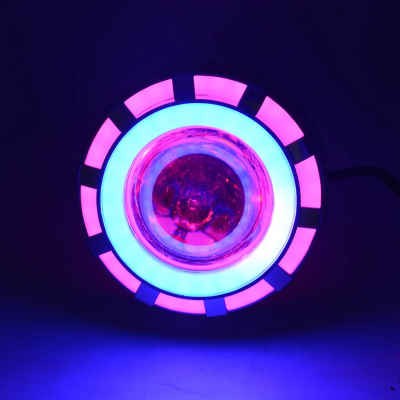 

Motorcycle Projector Headlight Double Angel Devil Eye Led Driving Light With Pink and Blue 30W 1200Lm 200000H(Pink and Blue)
