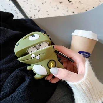 

Bluetooth Earphone Case for Airpods 1 2 Cute Cartoon Green Dinosaur Silicone Storage Headphone Box Shell for Airpod Case
