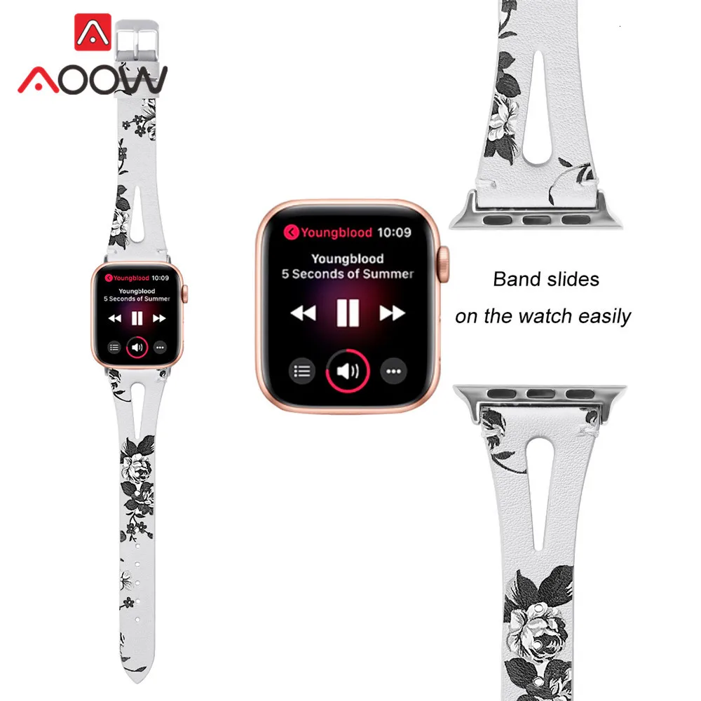 Ремешок из натуральной кожи с принтом для Apple Watch 40 мм 44 мм для iwatch 38 мм 42 мм ремешок серии 4 3 2 1 браслет аксессуары