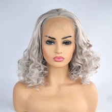 150% плотность серый свободная волна синтетические парики на кружеве со средней частью для женщин бесклеевая Реалистичная повседневная одежда для макияжа, париков