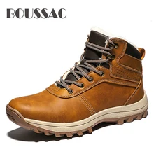 BOUSSAC Men Boots Genuine Leather Lace-up Men Shoes High Quality Vintage British Snow Boots Autumn Winter Men Casual Ankle Boots