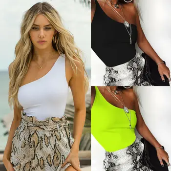 

Sexy Ladies Summer Women's Lady One Shoulder Jumpsuit Tops Romper Shirts Sleeveless Party Leotard Bodycon Bodysuit 2020 Hot Sale