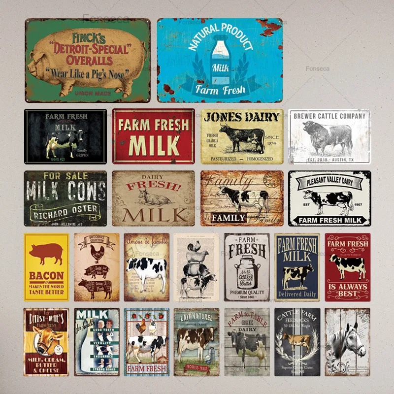Farm Tin Sign Milk Vintage Metal Plaque Farmhouse Wall Decor Cow Pig Retro Signs(20x30cm) | Дом и сад