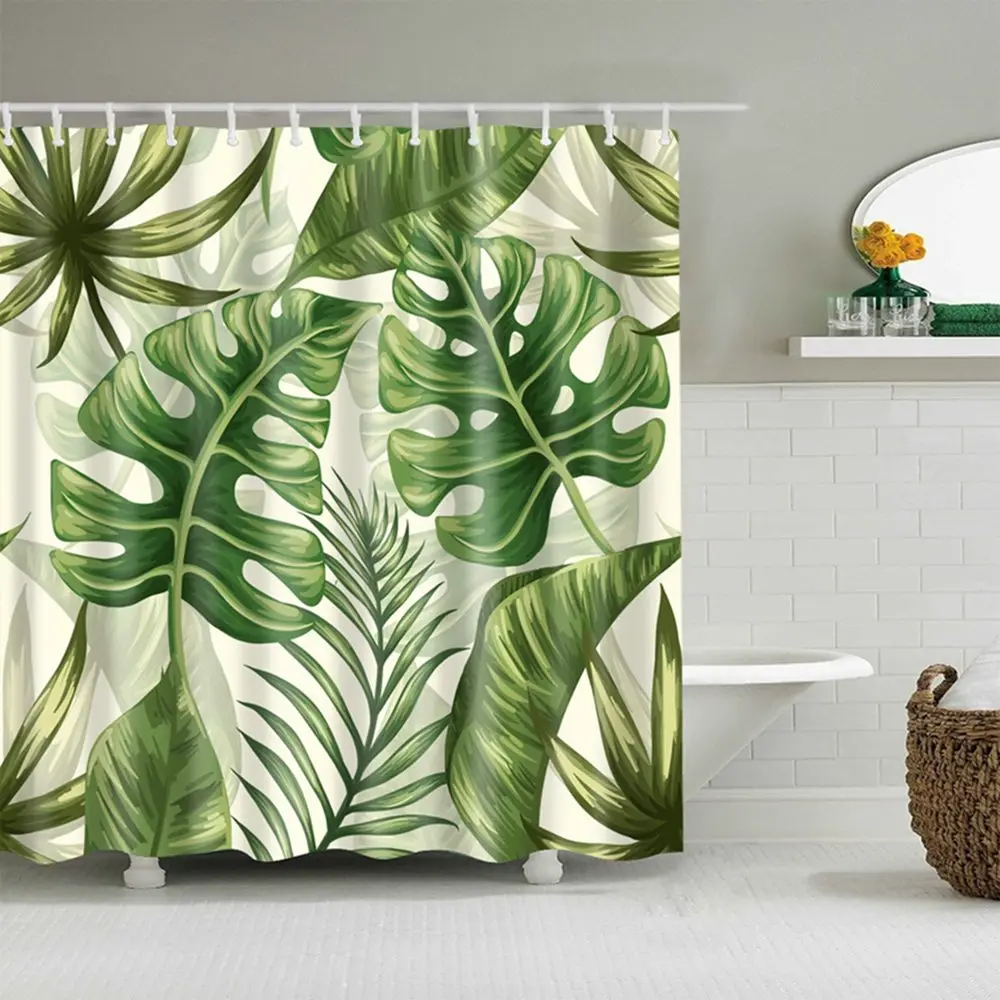 Зеленые тропические растения занавески для душа для ванной комнаты водонепроницаемый полиэстер занавески для душа листья печать занавески s для ванной ванны