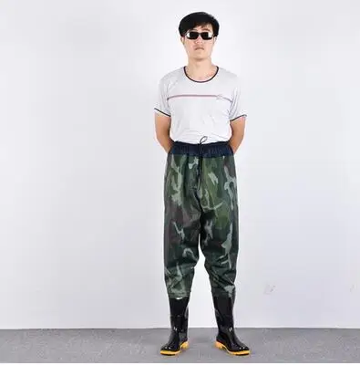 Ultra light half waist men women thick waterproof fishing fork pants elastic waist outdoor angling wader rain boots rain trouser - Цвет: 2