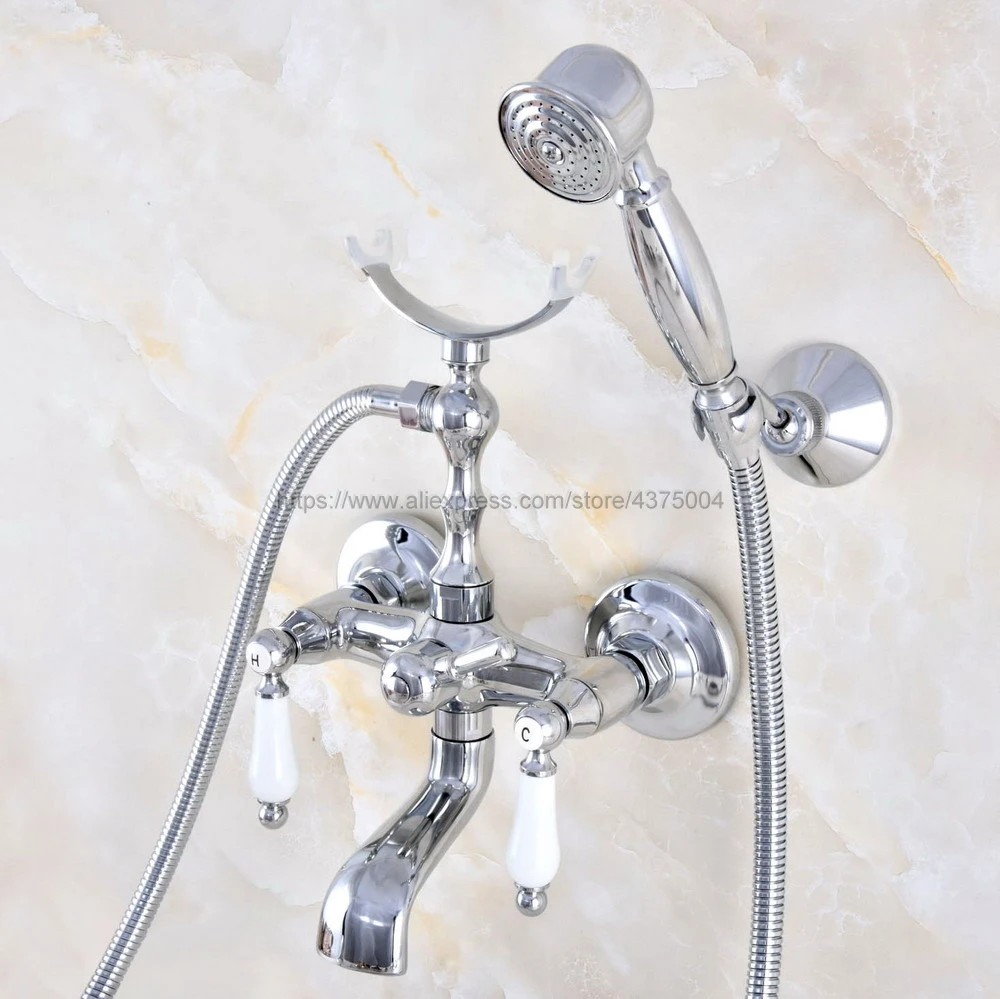 Chrome Polished Bathroom Bathtub Mixer Faucet Telephone Style With