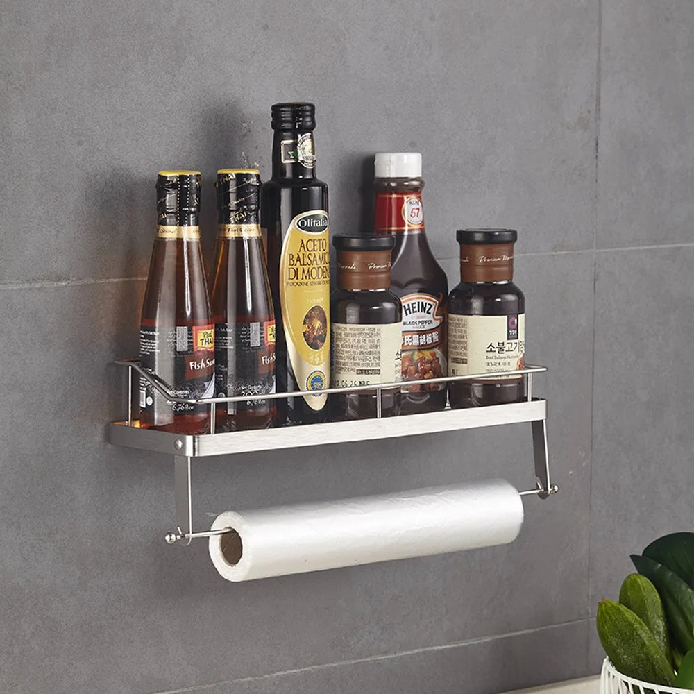 Kitchen Sauce Bottle Spice Racks Stainless Steel Storage Organizers Roll Holder Film Dispenser Wall Mounted Paper Towel Holder
