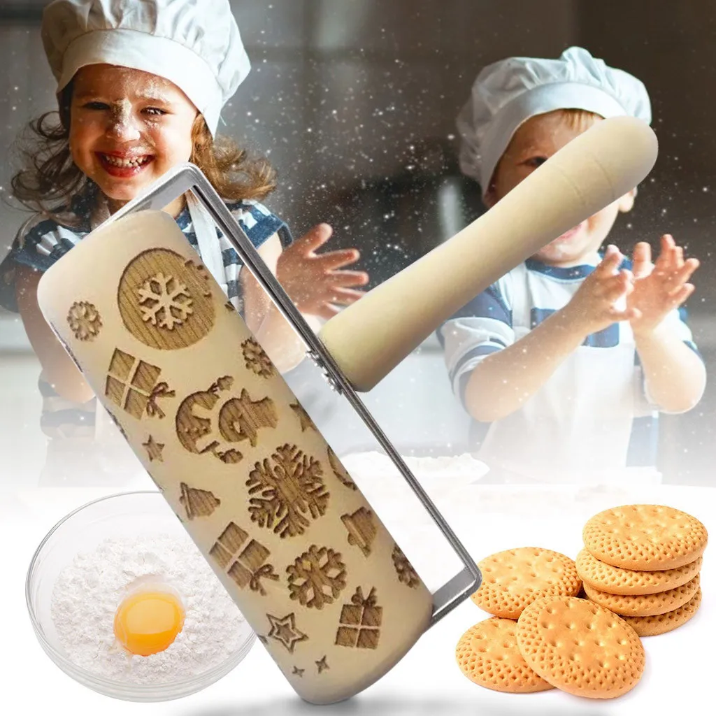 Лучшие продажи Хранение продуктов деревянная коробка Рождественские тиснения Скалка с гравировкой Diy Инструменты для выпечки печенья детей дропшиппинг#12