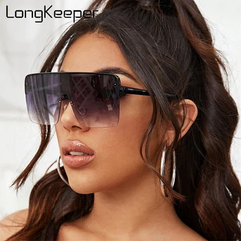 

LongKeeper New Oversize Square Sunglasses Women Retro Flat Top Big Frame Sun Glasses Men Mirror Eyewear UV400 Gafas de sol mujer