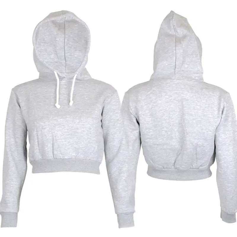 Plain Hangover Crop Top Hooded Full-Length Sleeves Women's Hoodie Sweatshirt image 3