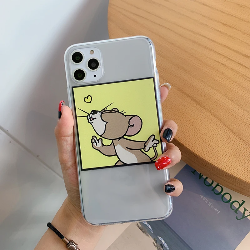Милый чехол для телефона с мультяшным котом и мышкой для iPhone 11 X XR Xs Max 8 7 6 6s Plus 11 Pro Max Ультратонкий Мягкий чехол из ТПУ