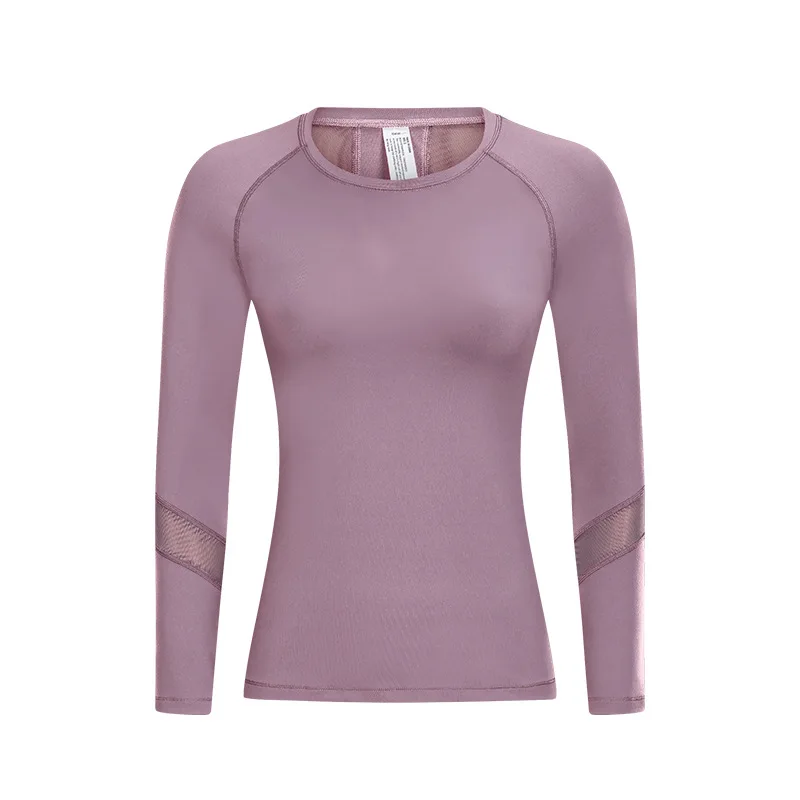 Mesh Back Yoga Shirt Long Sleeves Sports Top Women Fitness Workout Gym Wear Breathable Quick Dry Activewear Slim Skinny Tops - Цвет: HuiZi