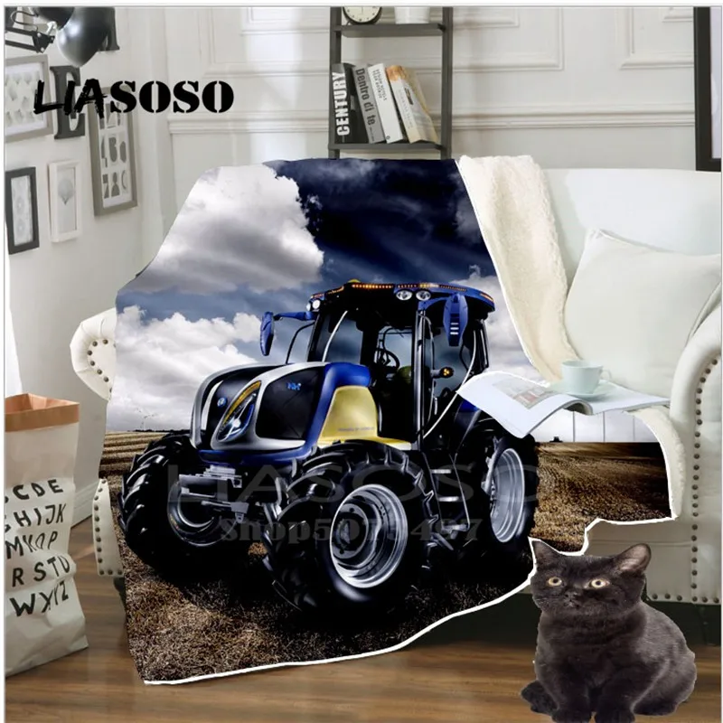 

Tractors Throw Blanket on Bed 3D Anime Plush Sherpa Blanket Pet Siamese Bedspreads Fur Print Bedding Square Picnic Blanket