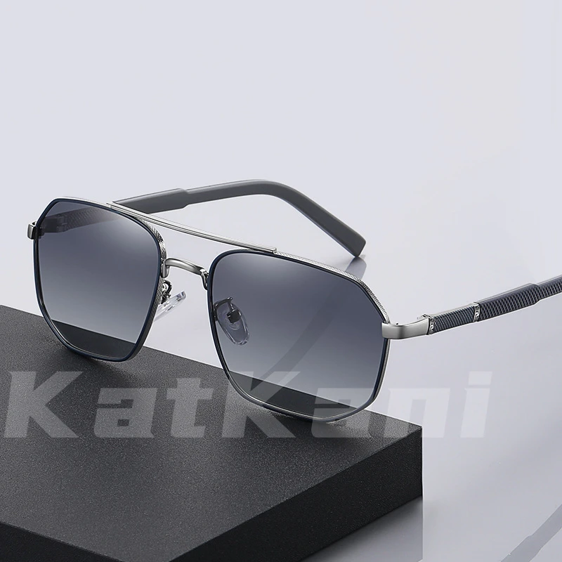 

KatKani Men's Retro Double Beam Square Polarized Sunglasses Fashion Ultra Light Driving Optical Prescription Sunglasses K6314