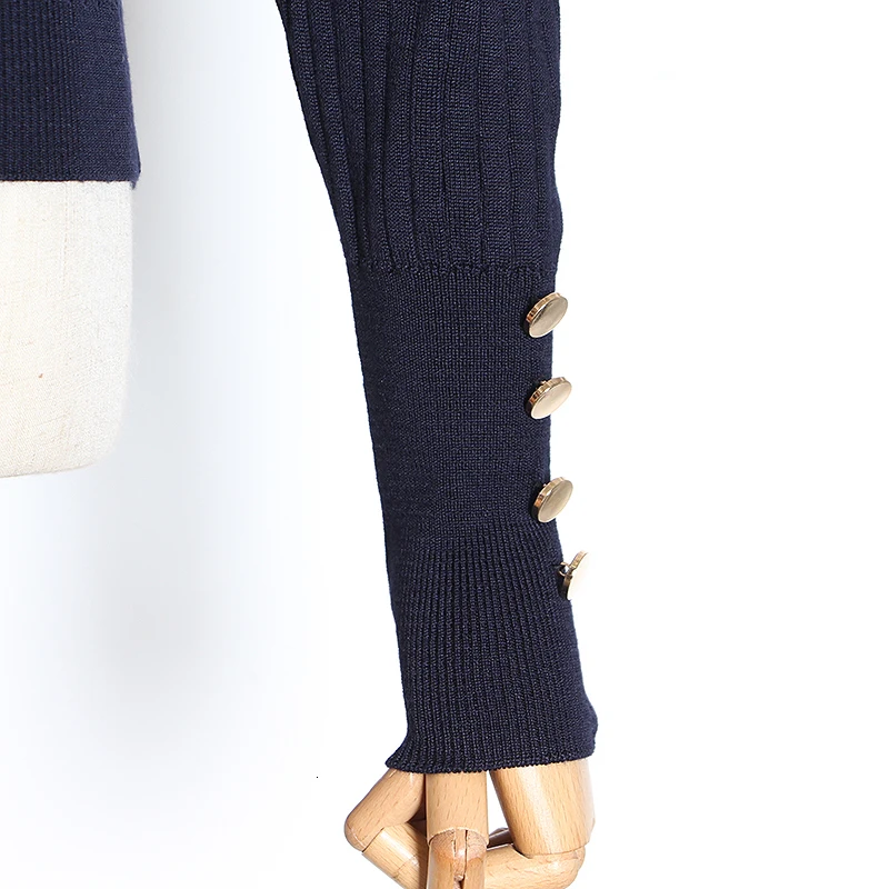 TWOTWINSTYLE Black Knitted Women's Sweater V Neck Puff Sleeve Single Breasted Korean Sweaters Female Autumn Winter New
