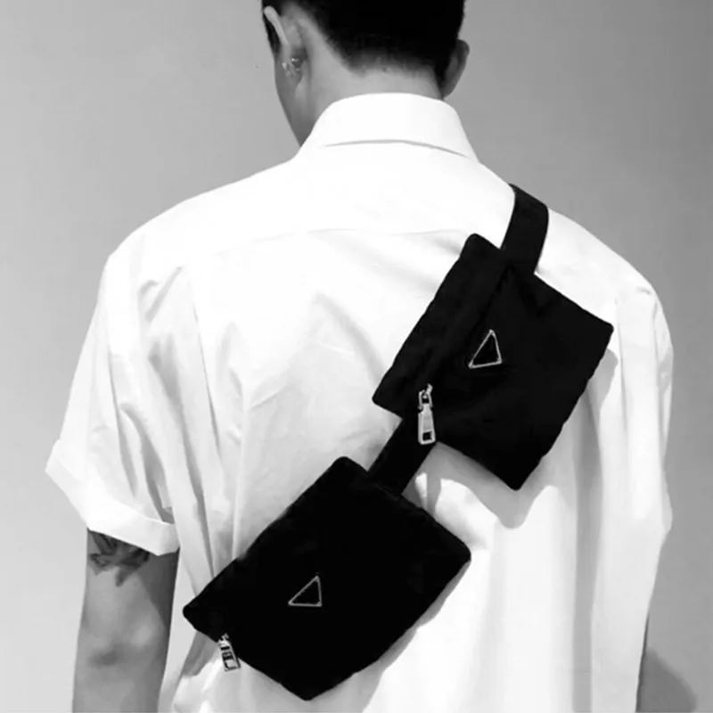 

Multi-function Waist Bag with Chains Nylon Double Pockets Chest Bag for Men Women Street Style Hip Hop Messenger Shoulder Bag Ne