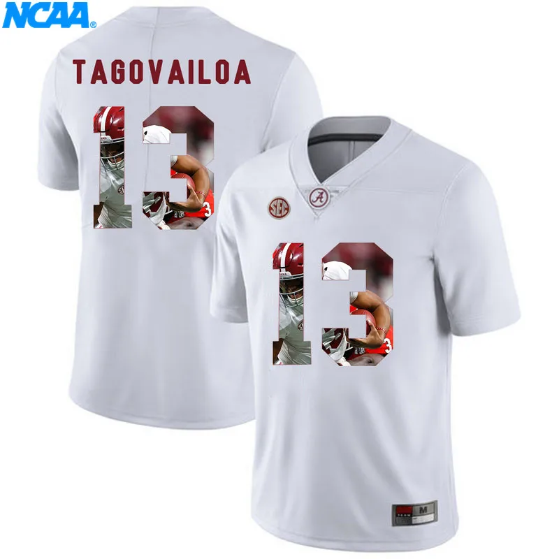 Новое поступление высокое качество Alabama T.J. Yeldon#4 Tua Tagovailoa#13 футболки для колледжа Ограниченная серия майки S-XXXL - Цвет: 7