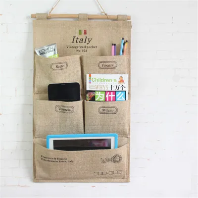 Storage Bag Organizer Japanese Style Vintage Home Hanging Storage Bag Bedroom Wall-mounted Hanging Storage Box Organizor - Цвет: D 5 grids