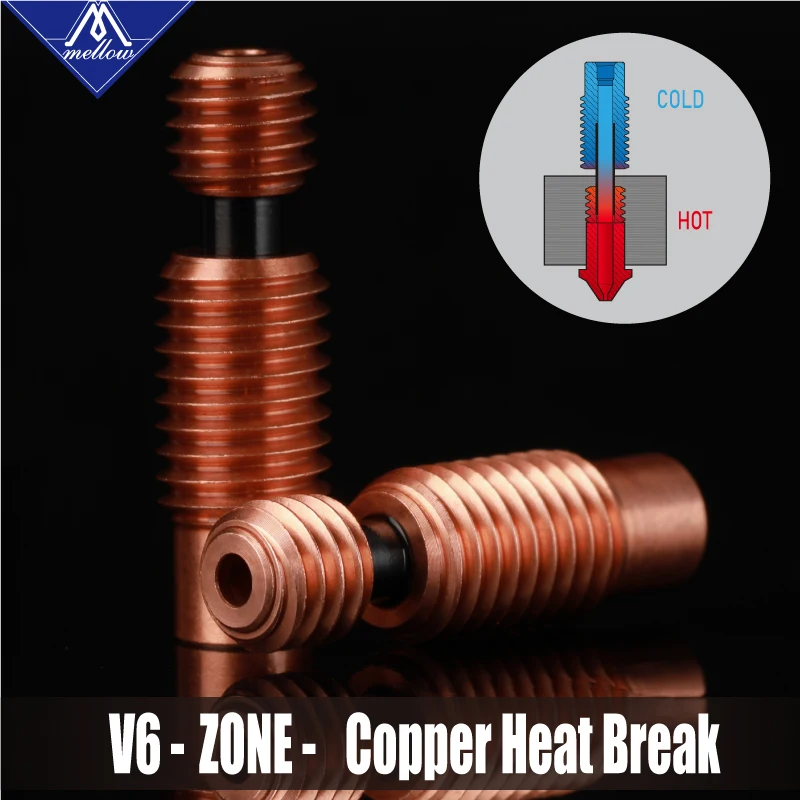 Quebra de Calor Bocal da Impressora Garganta para 1.75mm Mellow Cobre Materiais Aeroespaciais 3d E3d v6 Hotend Aquecedor Bloco nf V6-zone & - Imagem 3