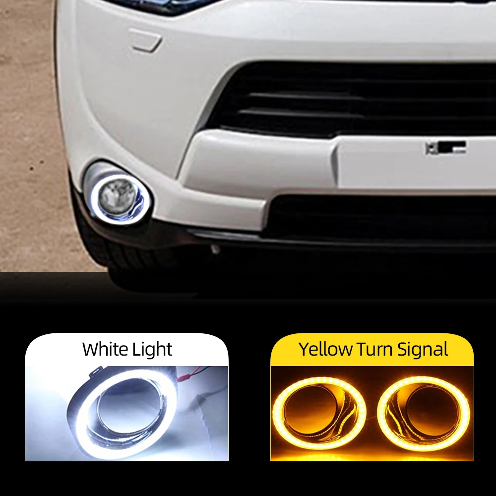 2 шт. LED DRL для Mitsubishi Outlander 2013 2014 2015 дневной ходовой светильник противотуманная фара вождения желтый указатель