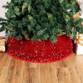 

30 inch Red Base Sequin Christmas Tree Collar Around Xmas Tree Skirt Home Decor D08D