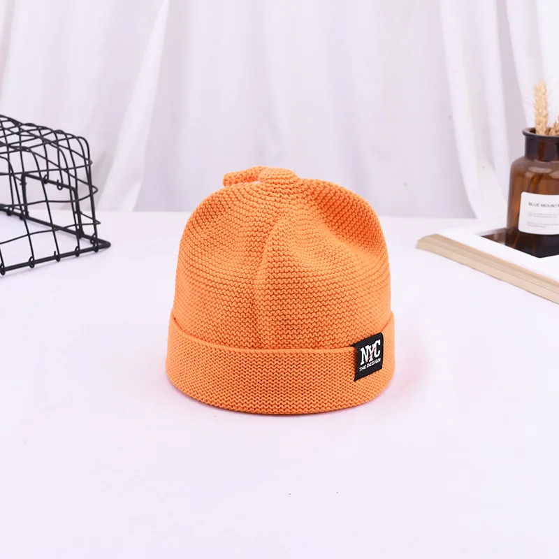 Orange Вязаная модная кепка с надписью NYG для маленьких мальчиков и девочек; шапка с острым носком для маленьких мальчиков и девочек; теплая шапка для детей; сезон осень-зима - Цвет: Orange