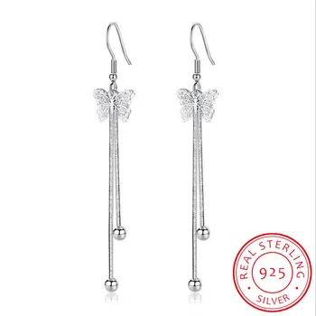 

925 Sterling Silver Drop Earrings For Women Hollow Butterfly Flying Long Tassel Earrings oorbellen brincos de prata S-E414