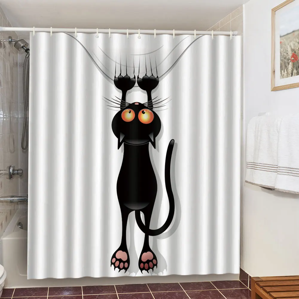 Shower Curtains Funny Shower Curtains Bathroom Curtain With Hooks Decor Waterproof Cute Cat Dinosaur Bath Polyester Fabric 3D Cortinas De Ducha