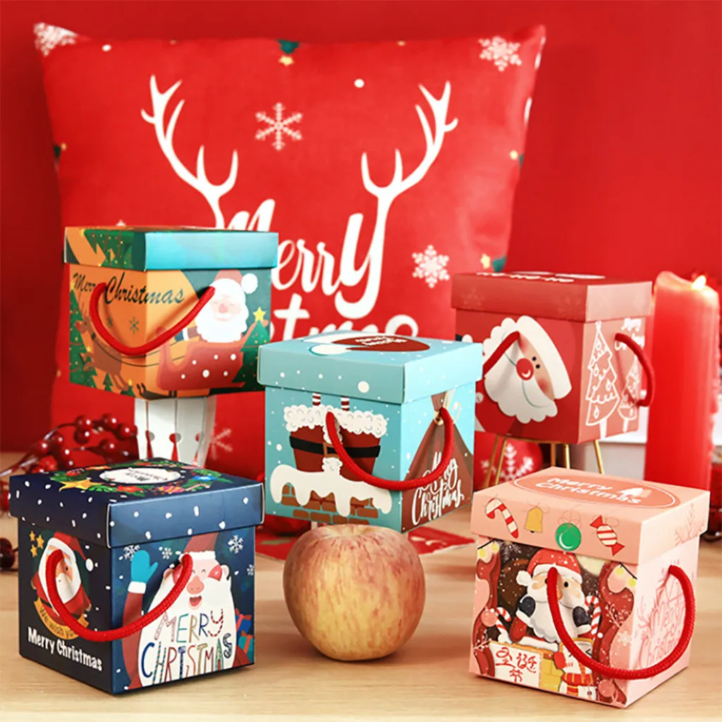 18pcs Christmas Gifts Packaging Box Paper Square Cube Apple Candy Container Christmas Present Box For Friends Presentes De Natal