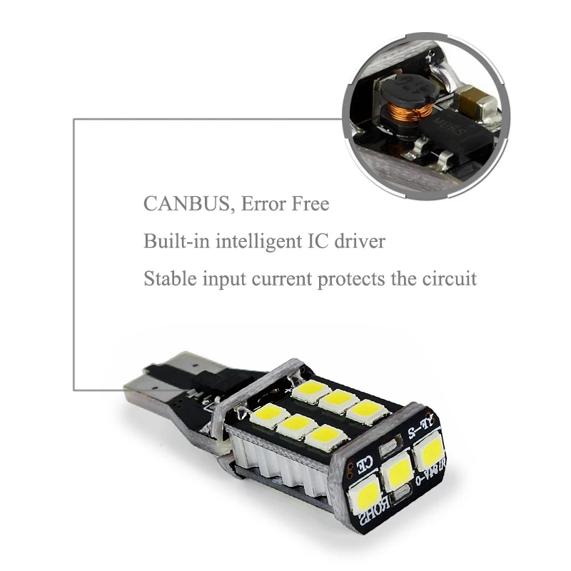 2x T15 W16W 921 супер яркий высокой мощности 15 SMD 2835 Светодиодный Canbus без ошибок автомобильный резервный фонарь лампа Тормозная лампа ксеноновая белая