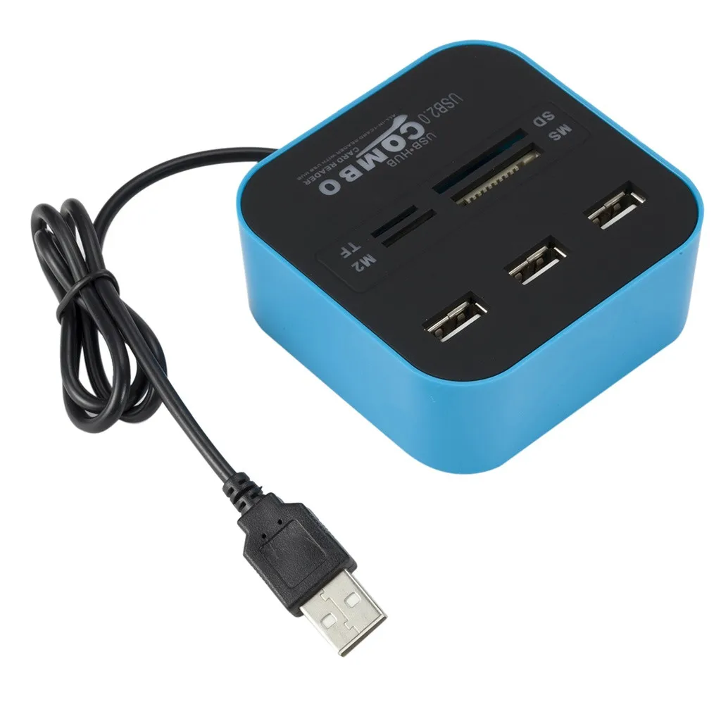 Высокая Скорость Usb 2,0 концентратор 3 Порты с кард-ридер мини док-станция Usb Combo все в одном Usb Hub пористый мульти-функциональный хаб