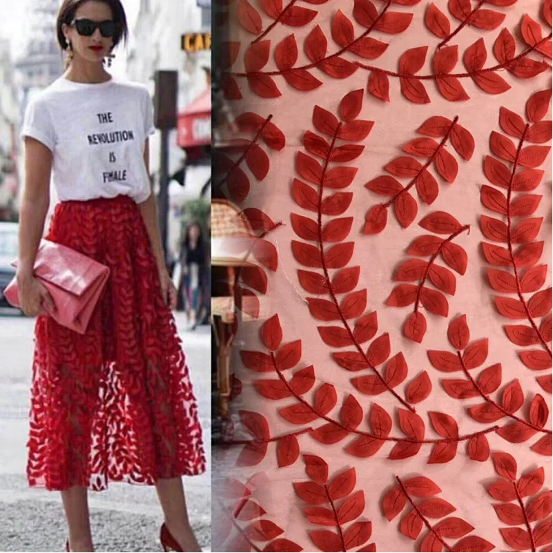 

Высококачественная трехмерная вышивка ткань из листового кружева DIY свадебное платье кружевная сетчатая ткань черный и белый красный