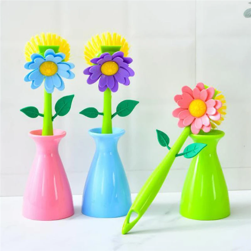 Vigar Flower Power Pink Dish Brush With Vase 25cm Pink Green for sale  online